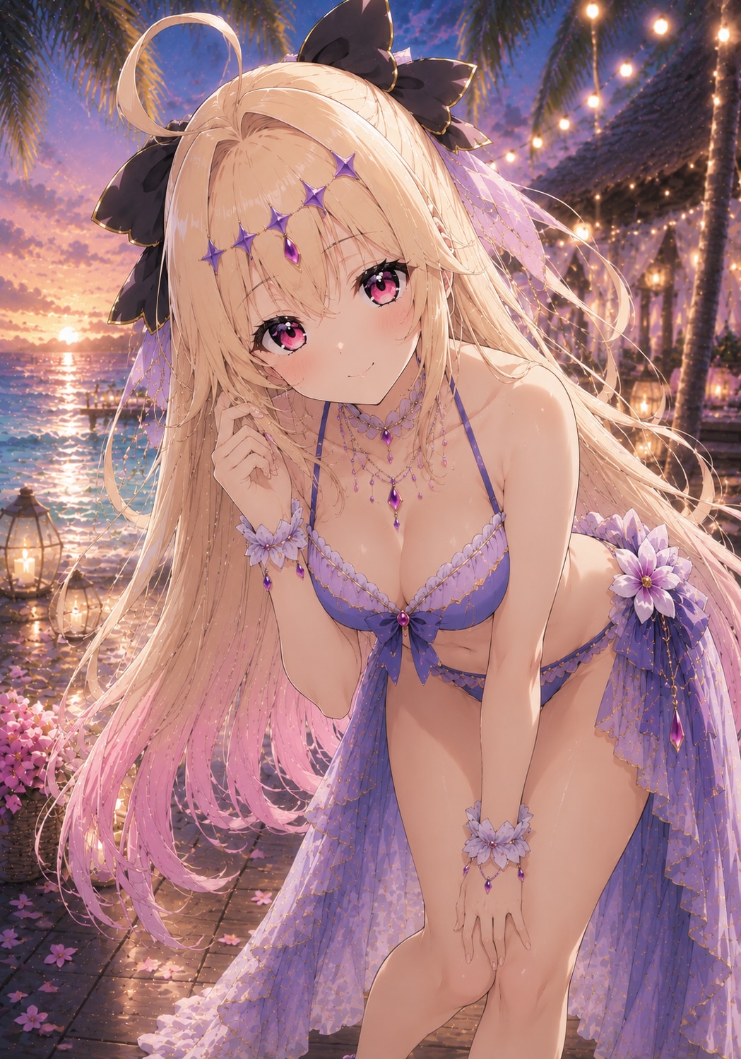 アルカナ・シャドウ風の紫陽花色のビーチコーデ