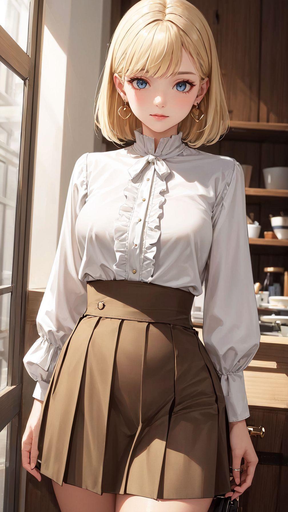 ブロンド巨乳美女とブラウス