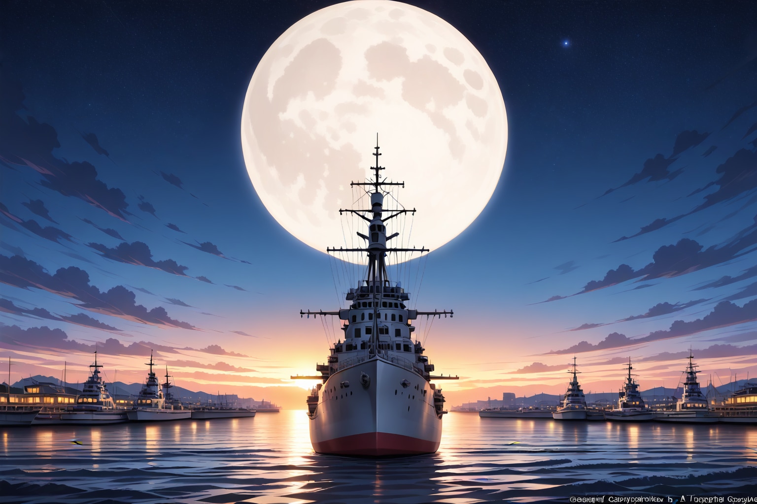 軍艦と月夜 | の人気AIイラスト・グラビア
