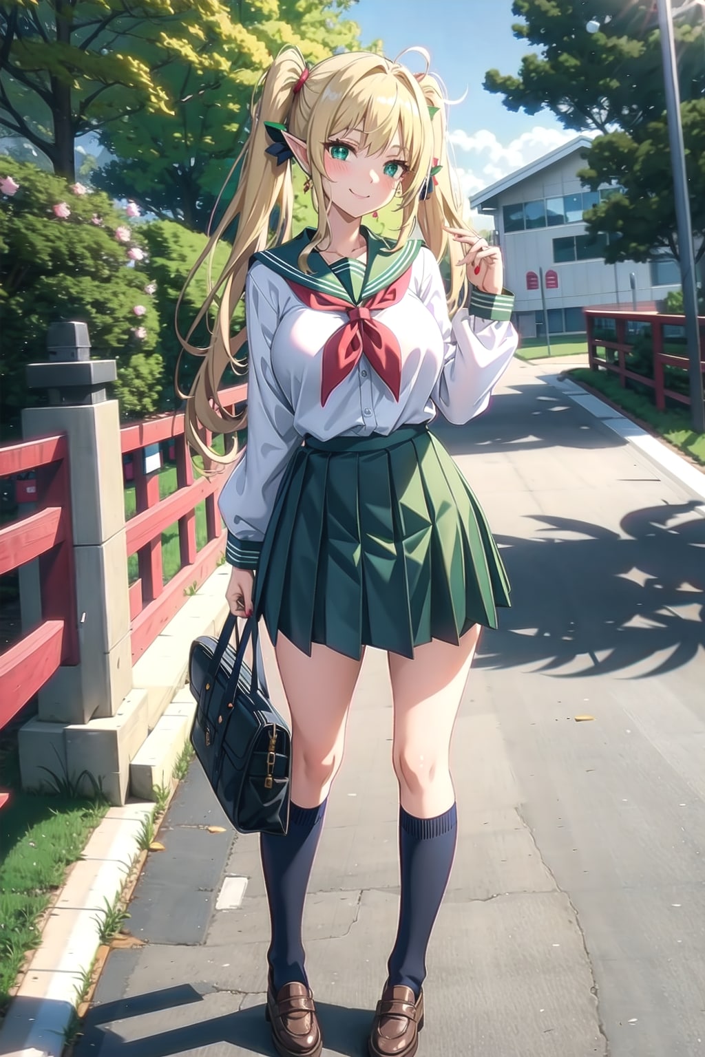深緑のセーラー服で