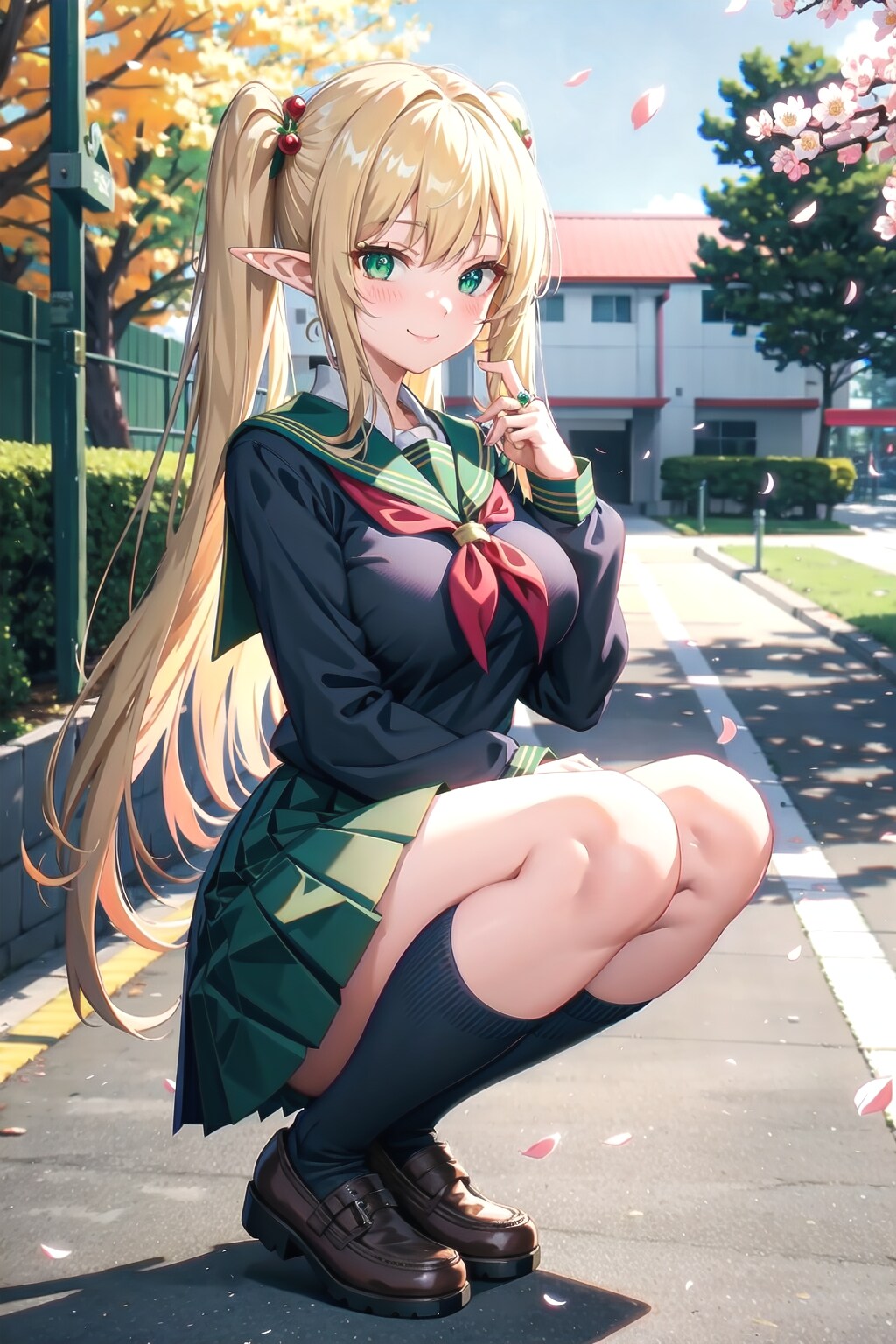 深緑のセーラー服で