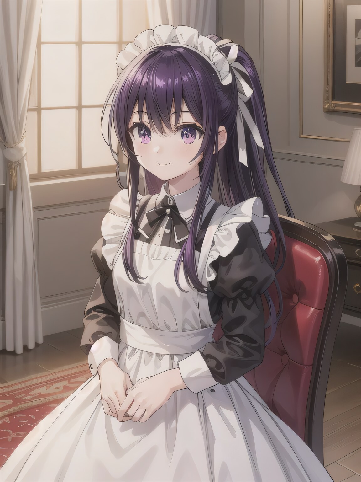 紫髪ポニテでメイド服の少女 | の人気AIイラスト・グラビア