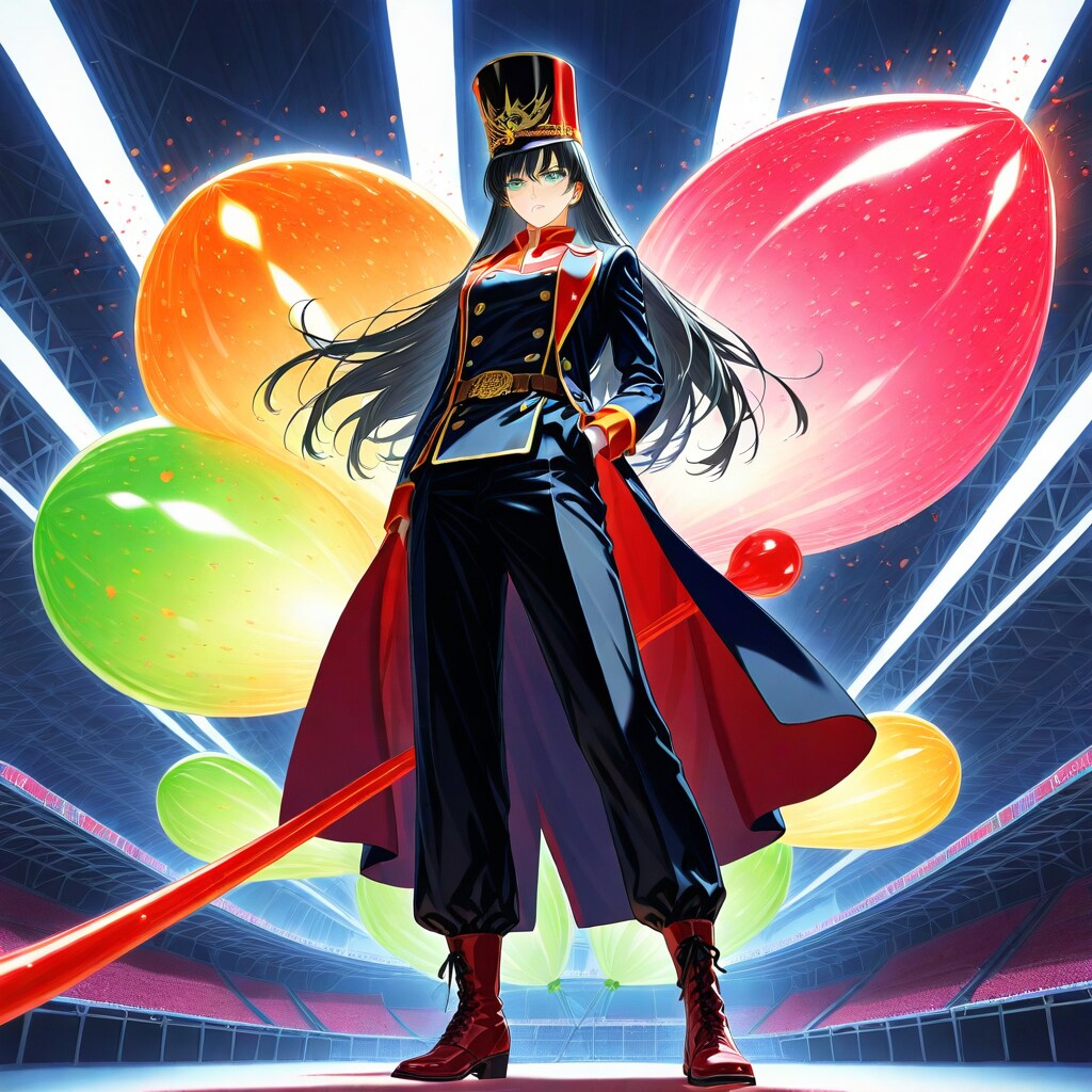 スタジオで巨大風船を持つ黒髪ロングの美女 | の人気AIイラスト・グラビア