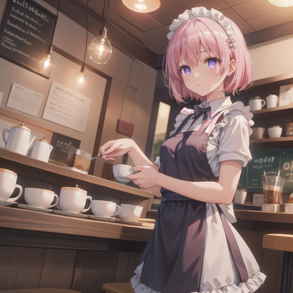 ピンク髪ボブでカフェの少女２