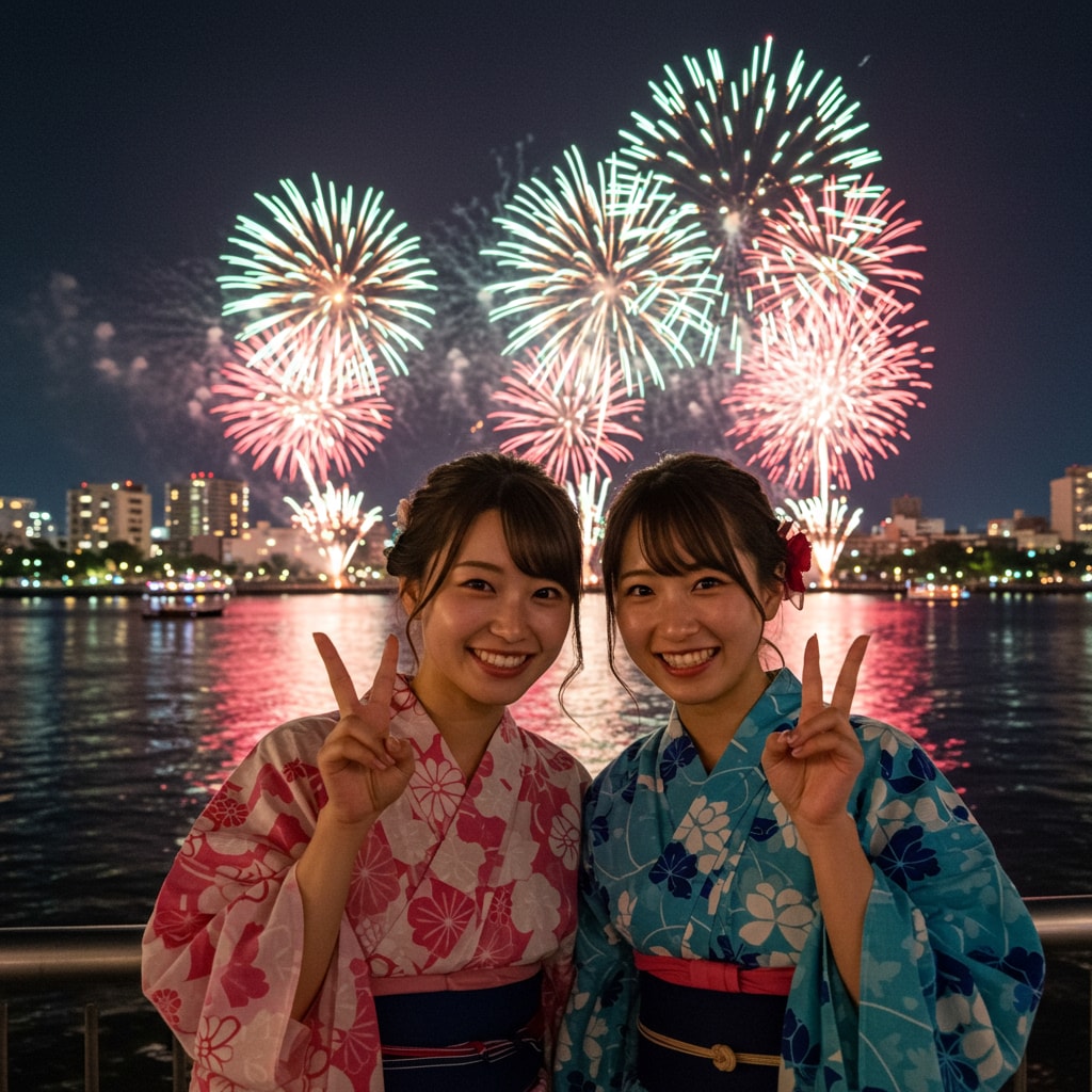浴衣美人と花火