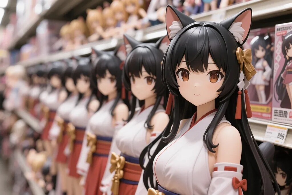 商品棚に大量に並ぶさくらちゃんフィギュア