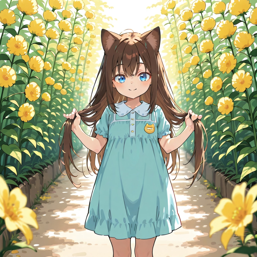 花畑で春色コーデな小さな女の子