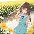花畑で春色コーデな小さな女の子 3枚目