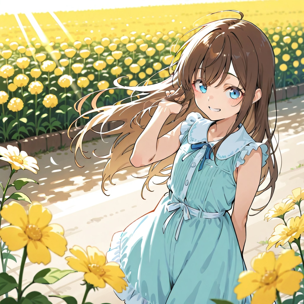 花畑で春色コーデな小さな女の子