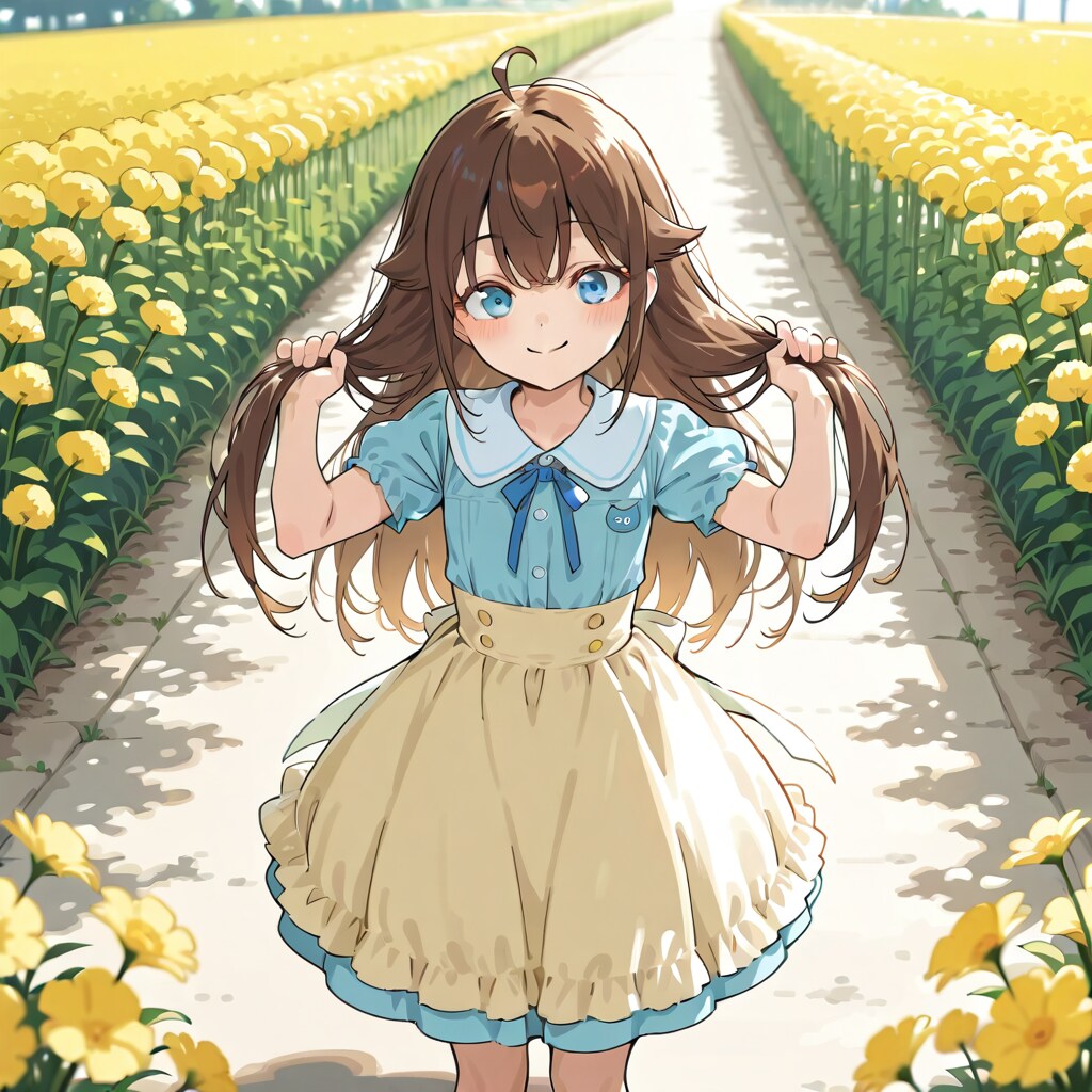 花畑で春色コーデな小さな女の子