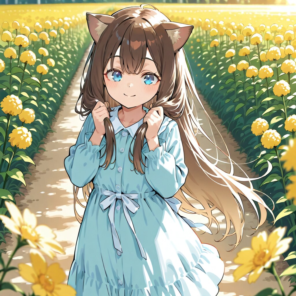 花畑で春色コーデな小さな女の子