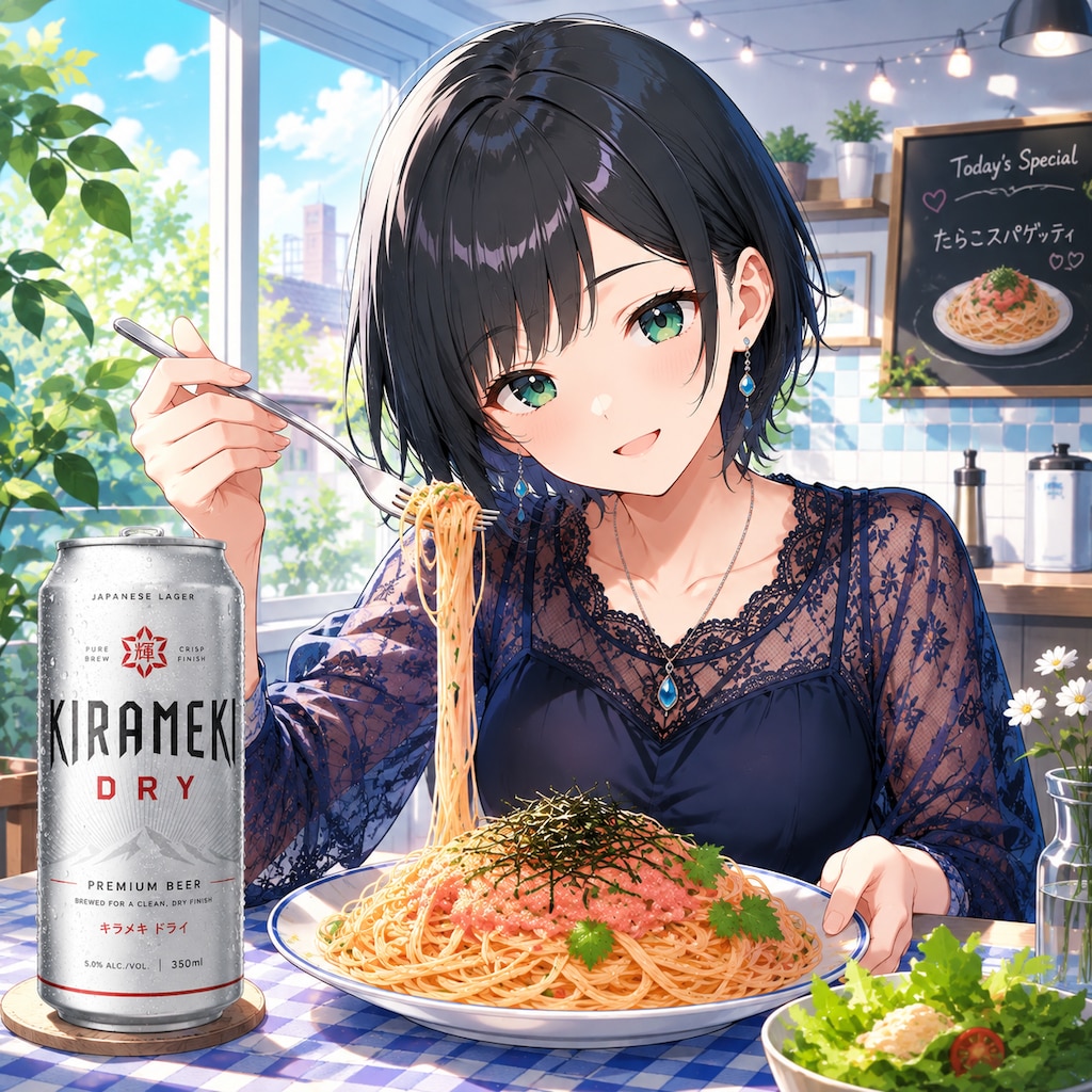 たらこスパゲッティを食べる藍音ちゃん