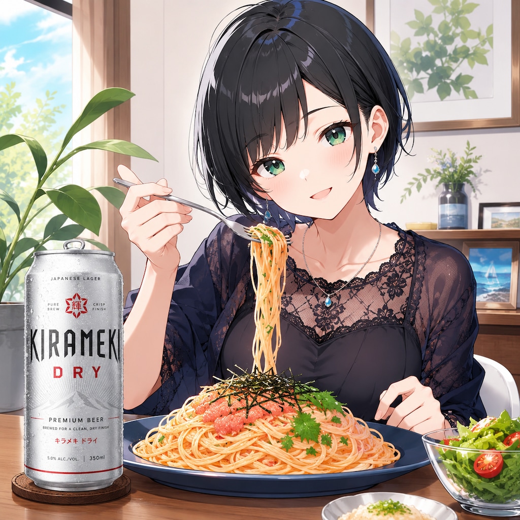 たらこスパゲッティを食べる藍音ちゃん