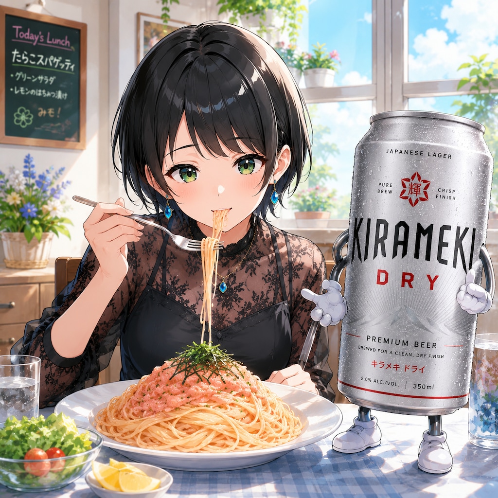 たらこスパゲッティを食べる藍音ちゃん