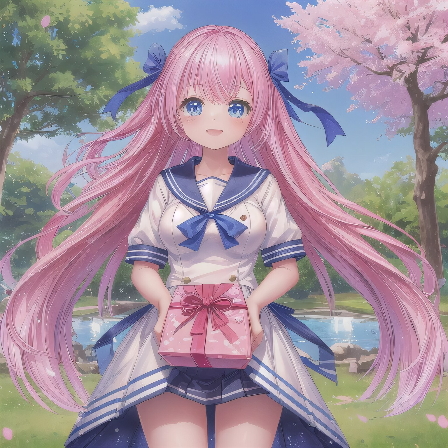 ピンク髪ロングでセーラー服の少女１４ | の人気AIイラスト・グラビア