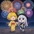 ユイさんと海の花火を楽しむえらいこっちゃ嬢 2枚目