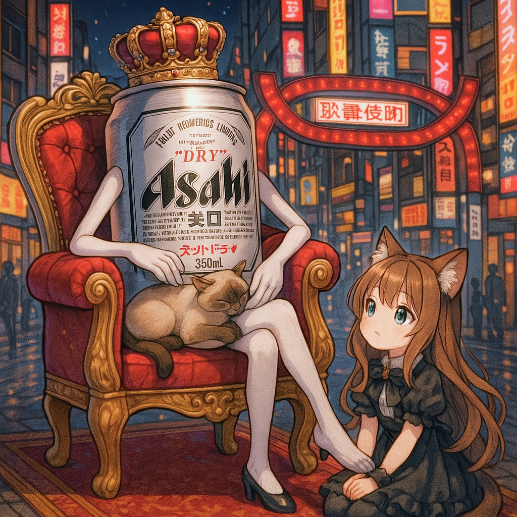 歌舞伎町の女王のビール缶と部下の小さな女の子
