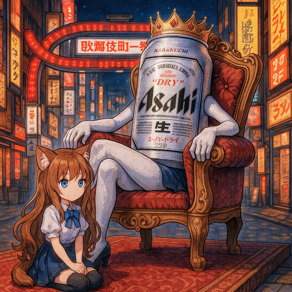 歌舞伎町の女王のビール缶と部下の小さな女の子