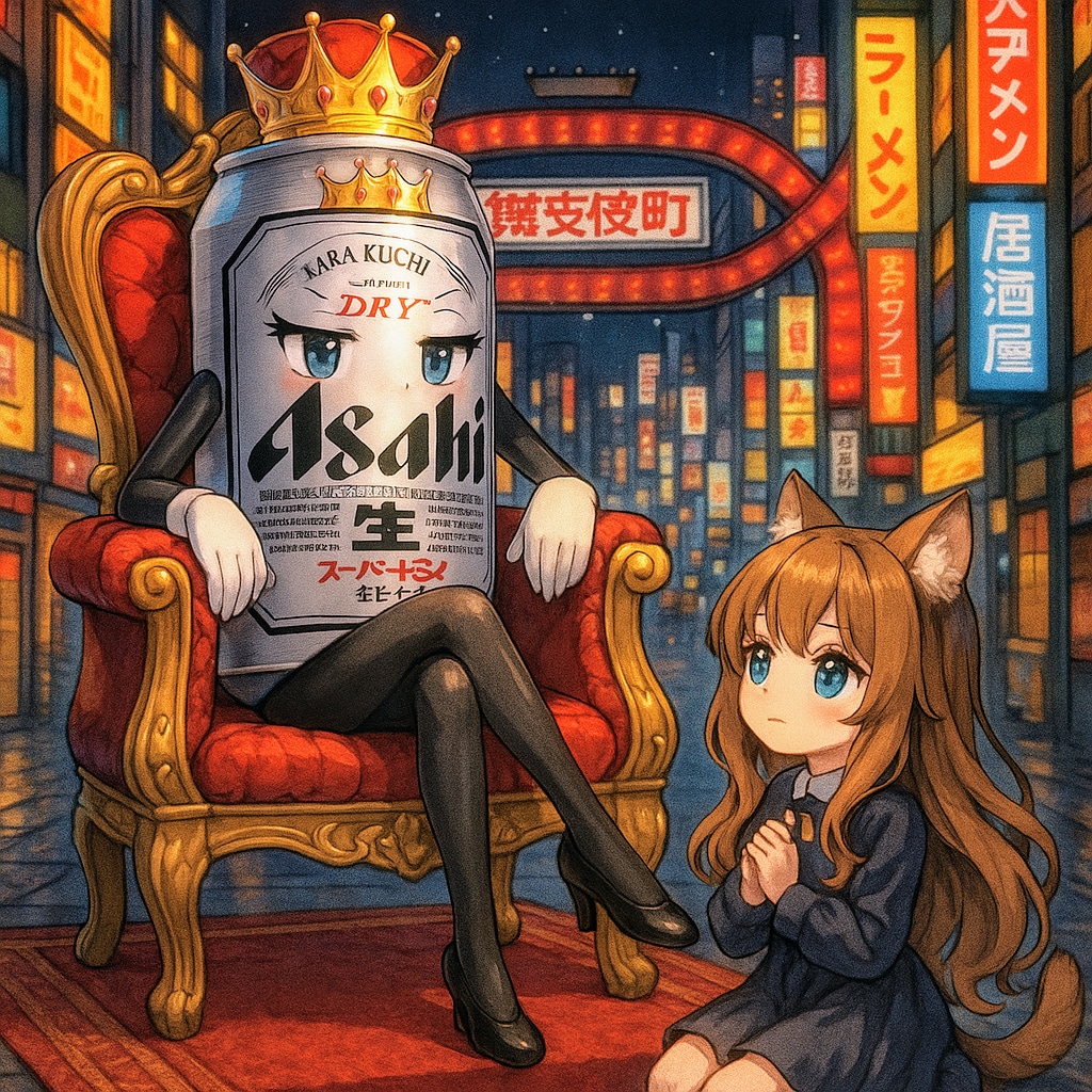 歌舞伎町の女王のビール缶と部下の小さな女の子