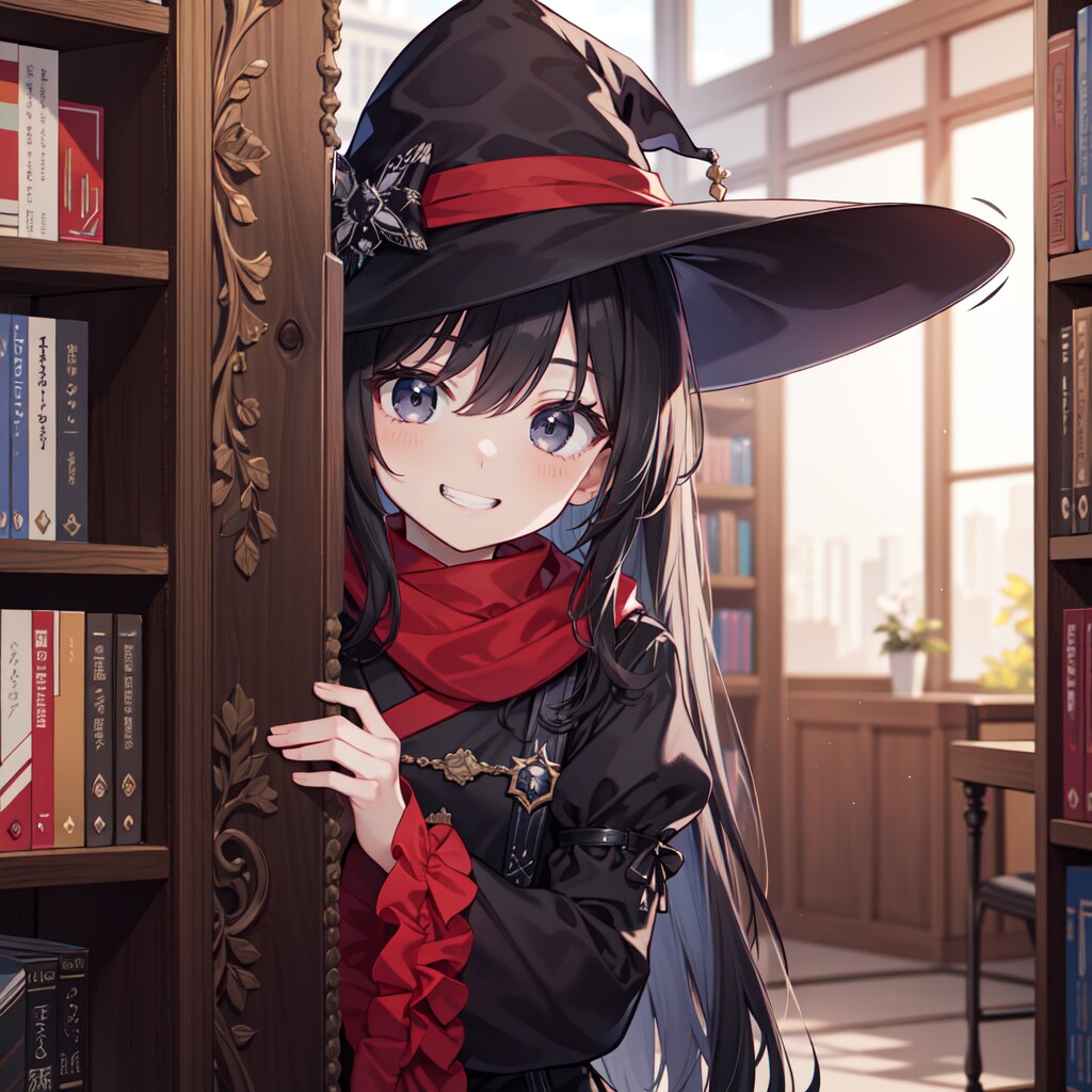 本棚から様子を伺う魔女