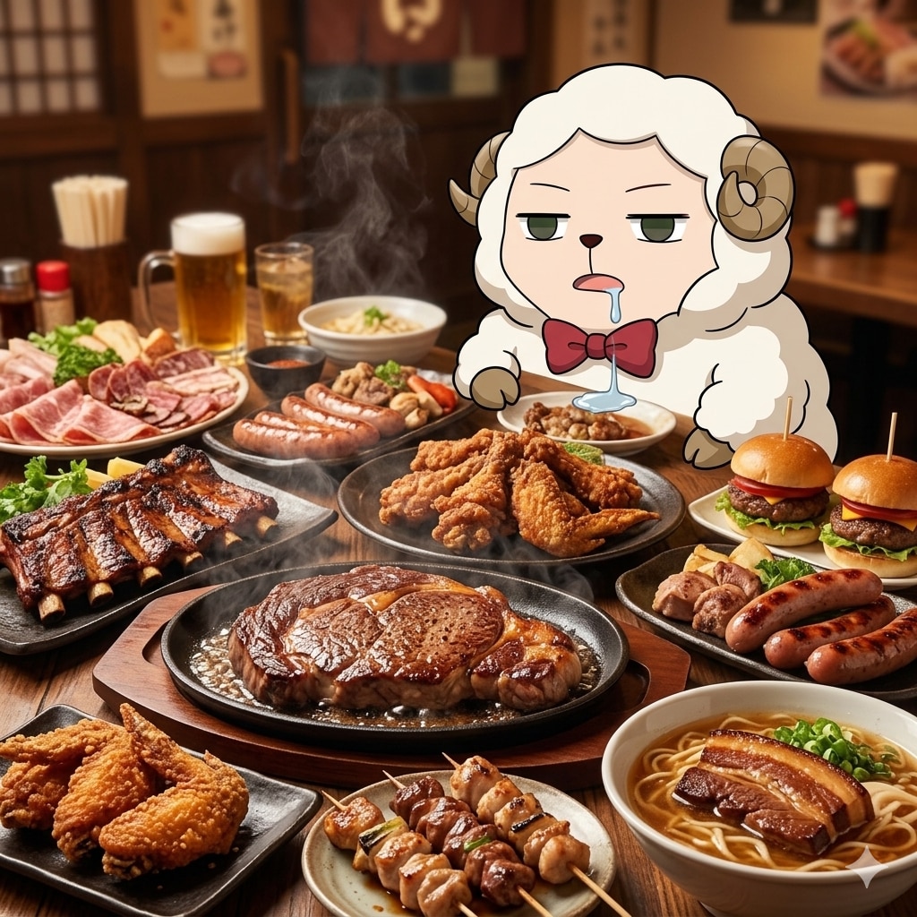 深夜メシの誘惑に耐えられないヒツジ