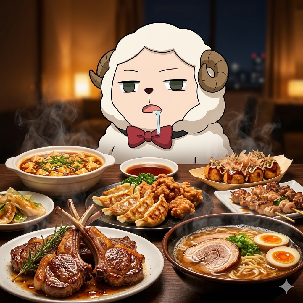 深夜メシの誘惑に耐えられないヒツジ