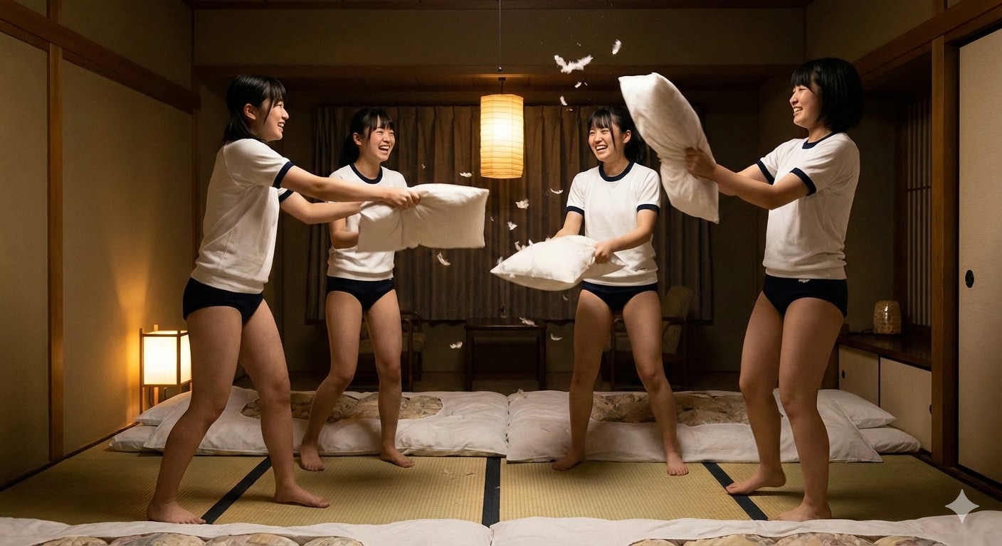 少人数だと様にならない枕投げ