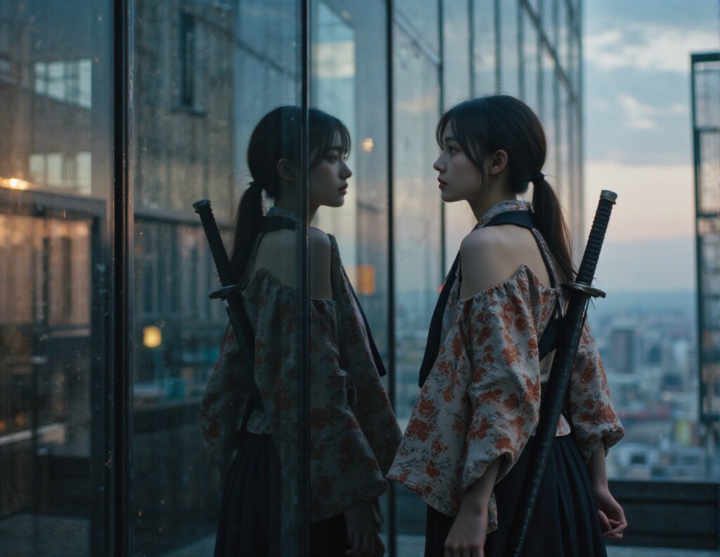 摩天楼にタイムスリップしてしまった女剣士