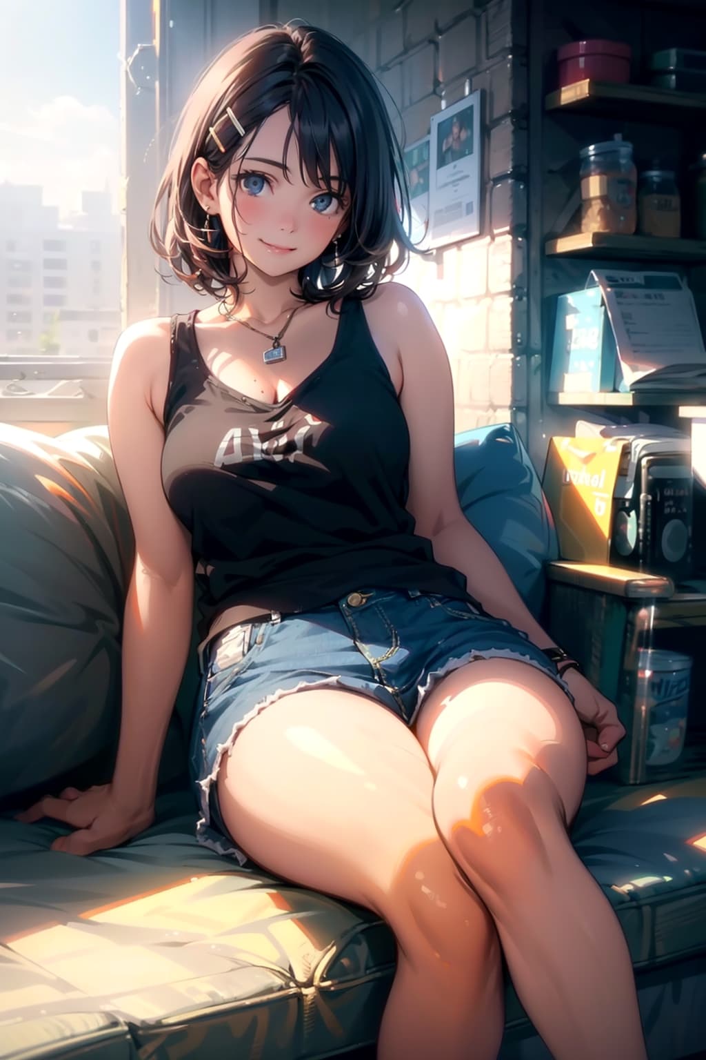 ソファーに座っている彼女