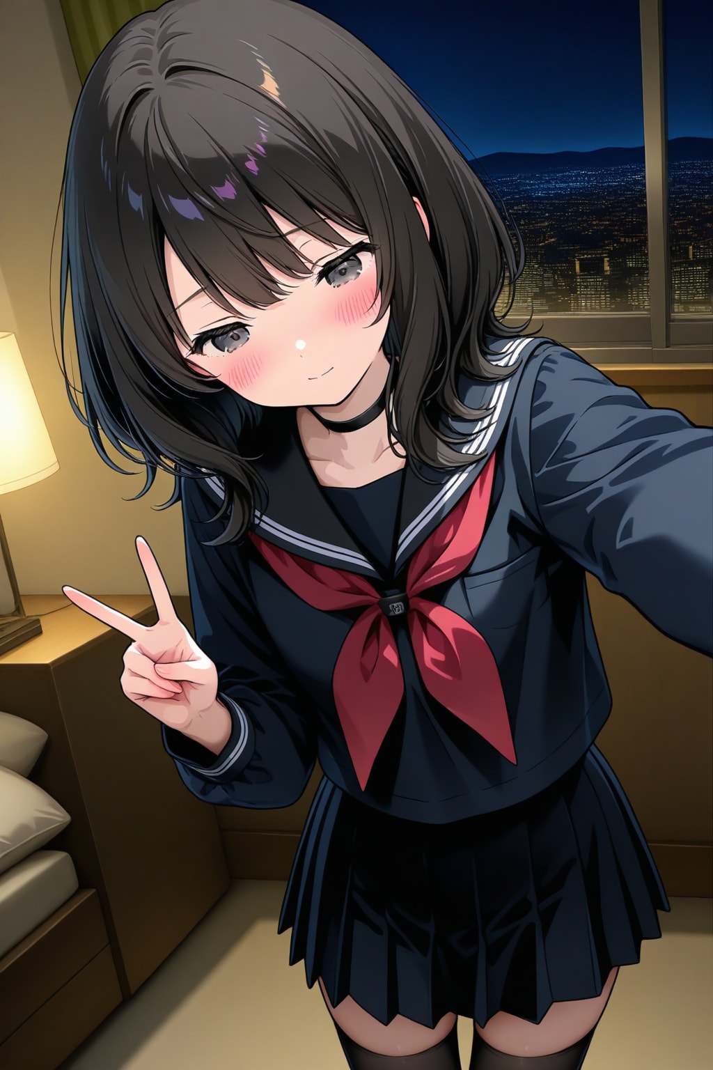 自撮りするセーラー服少女