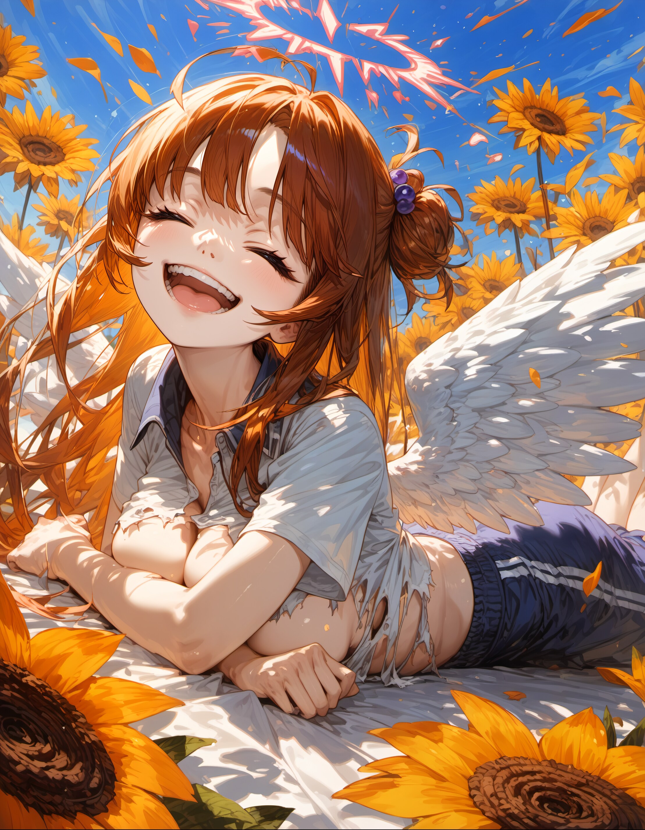 laughing with closed eyes