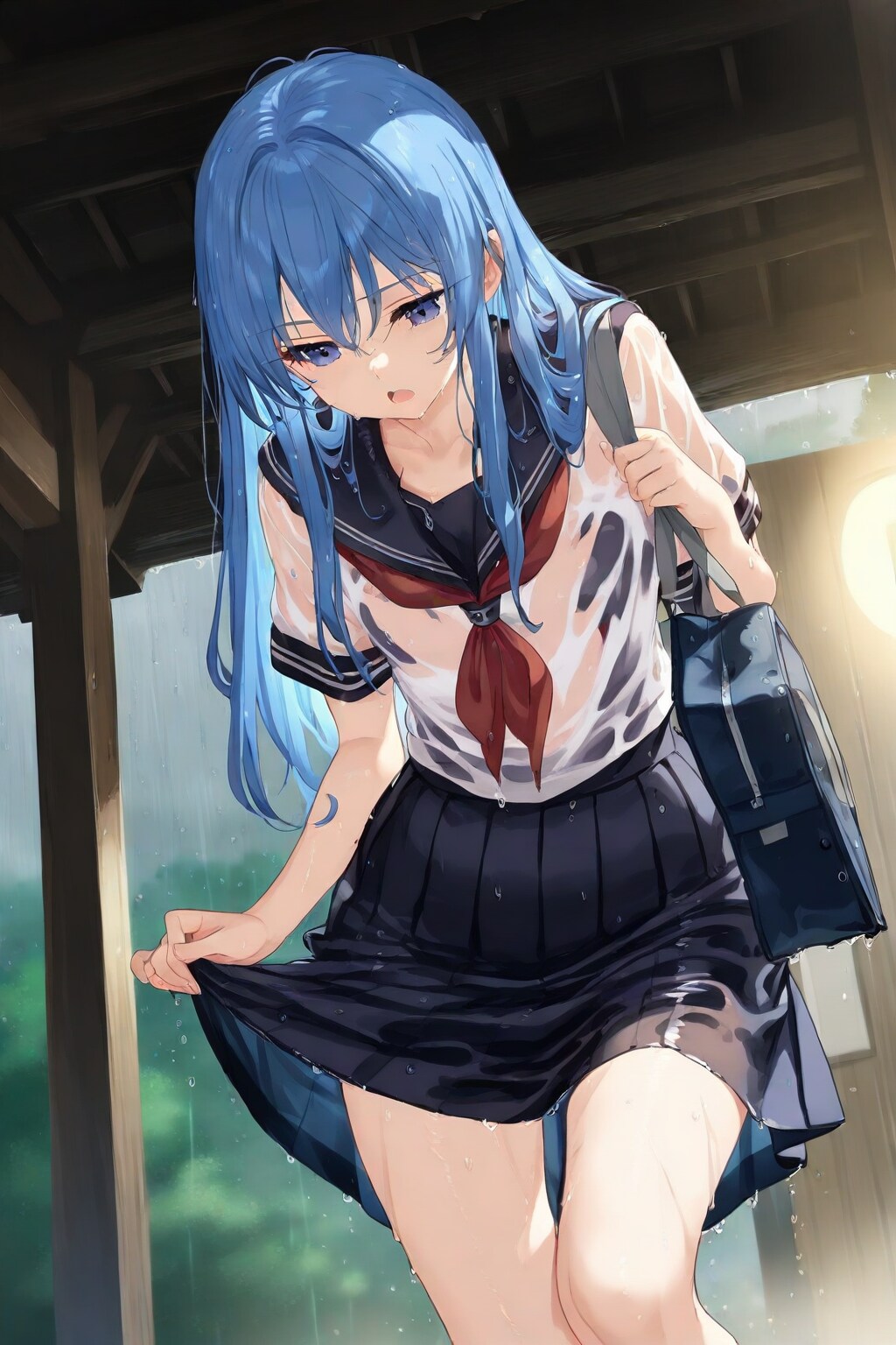 濡れた制服天子と大雨