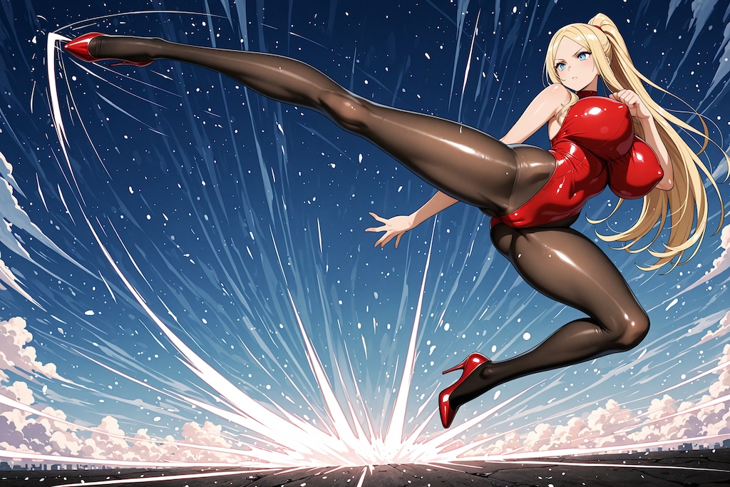ハイレグキックをするアシュリーちゃん