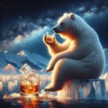 油絵＆ファンタジー、星空でウィスキーを飲む白熊 2枚目