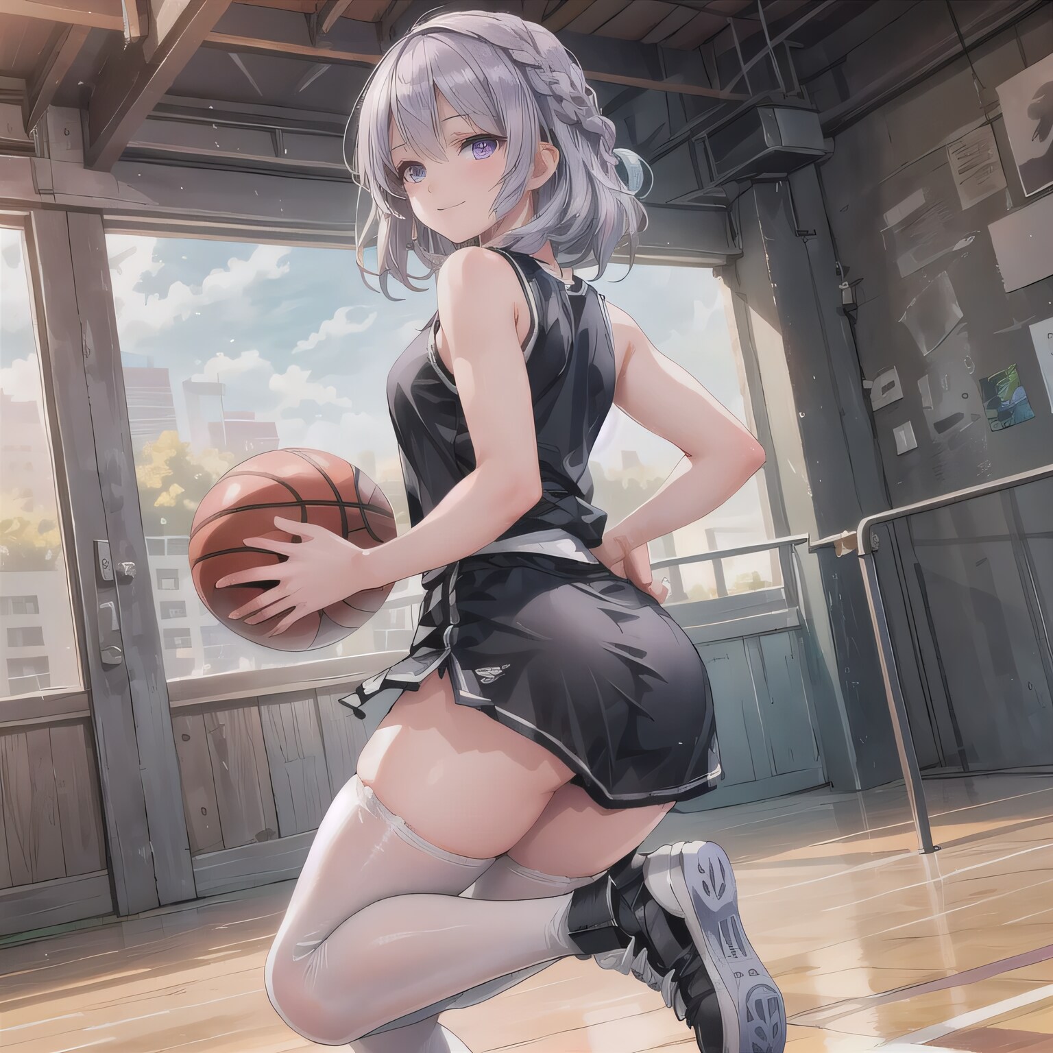 銀髪ボブでユニフォームの少女２ | の人気AIイラスト・グラビア