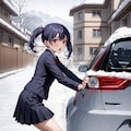 スタックした車を押す優しい女の子 3枚目