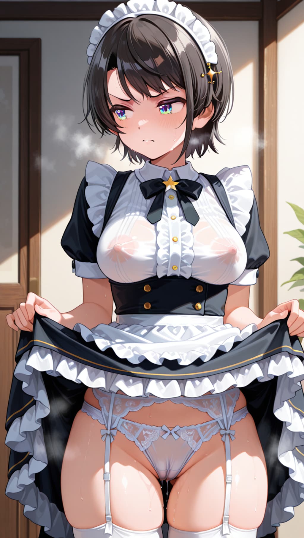 大空スバルに嫌な顔されながらもメイド姿でパンツを見せてもらいました