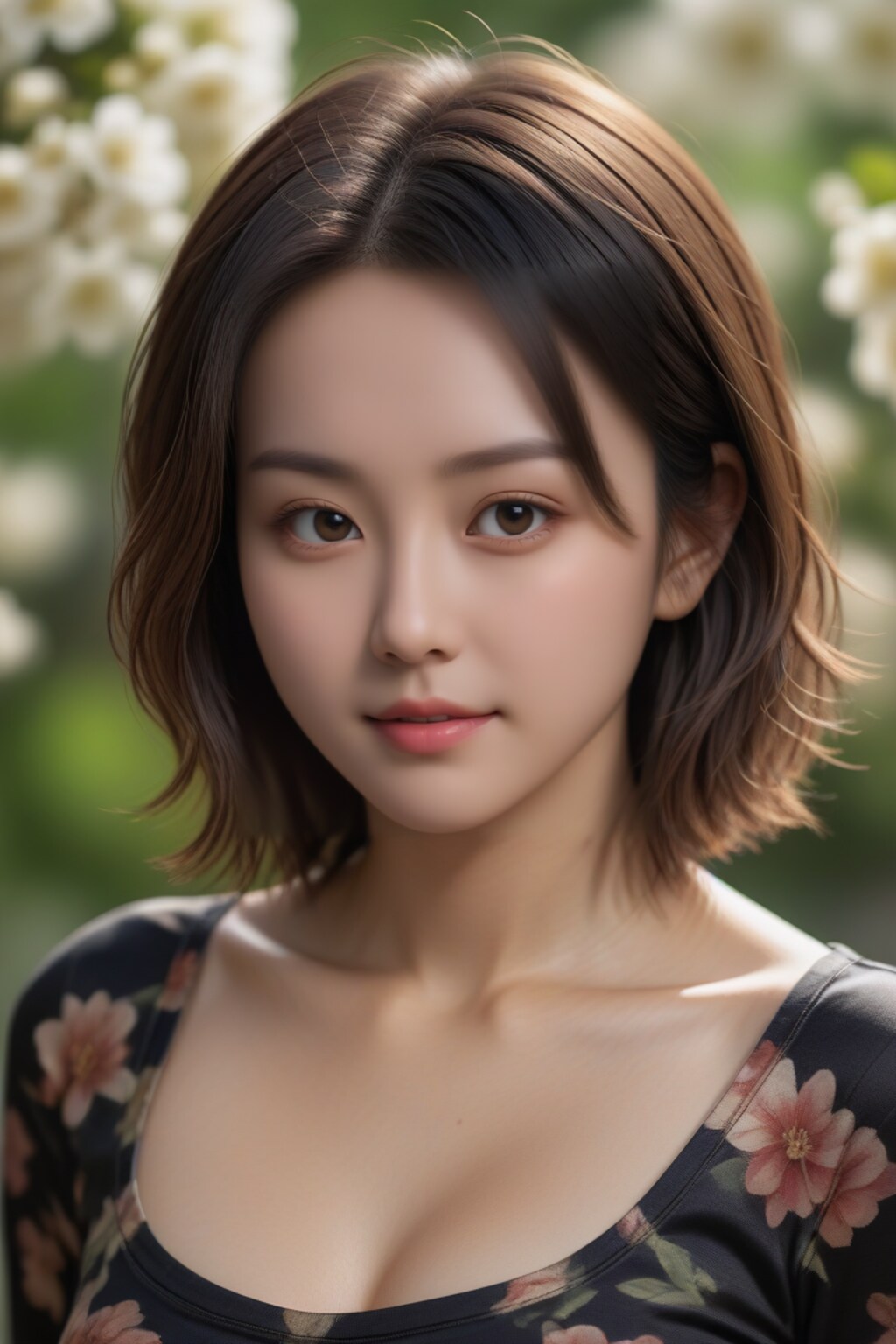 花柄のブラウスを着た少女