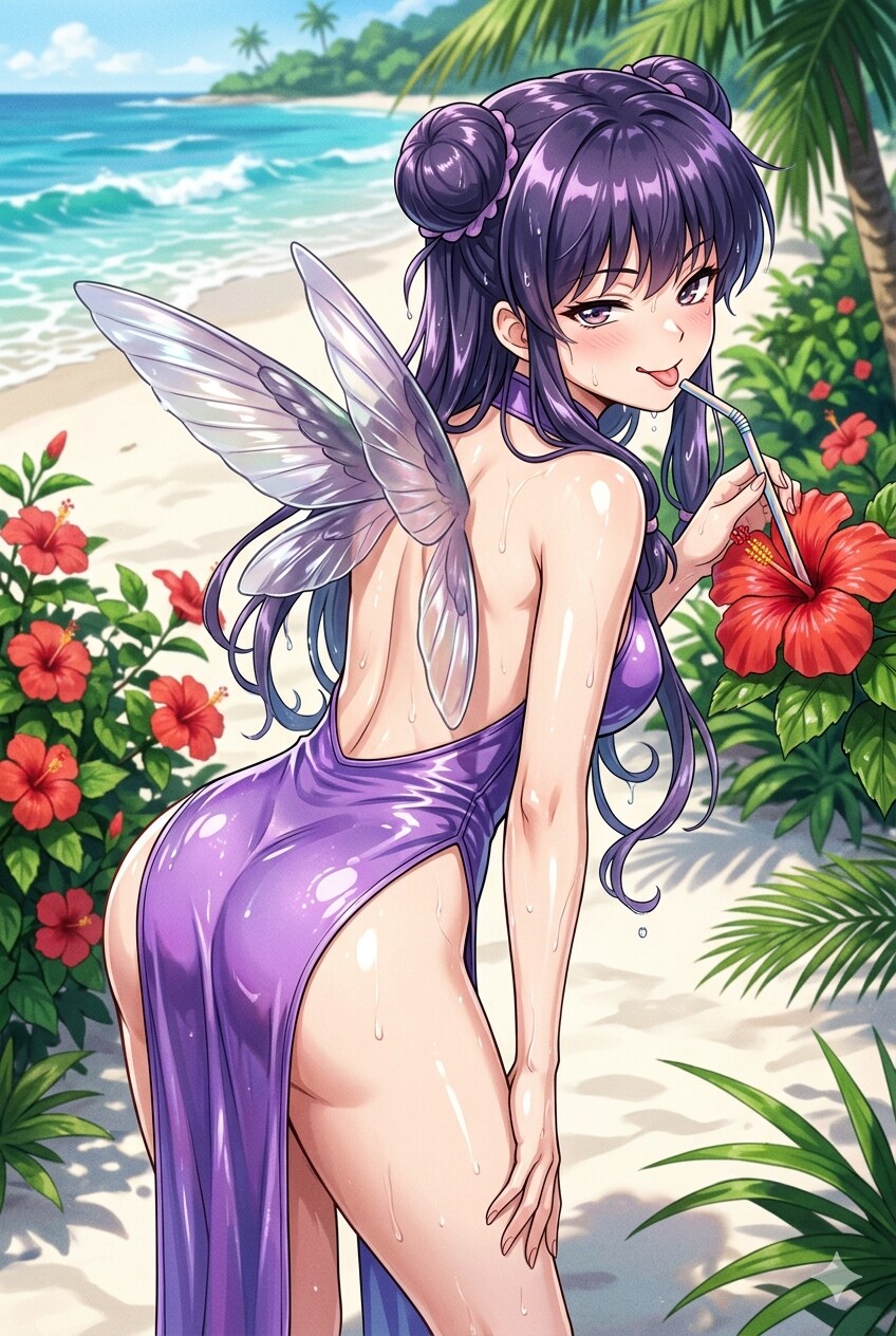 紫のハチドリ擬人化