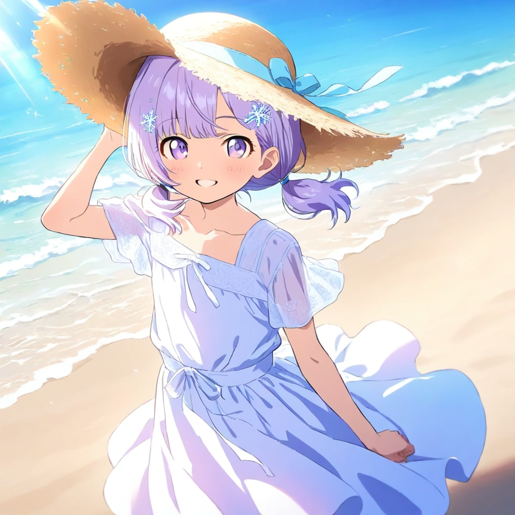 まだ夏？暑いー٩(*´︶`*)۶💜 | の人気AIイラスト・グラビア