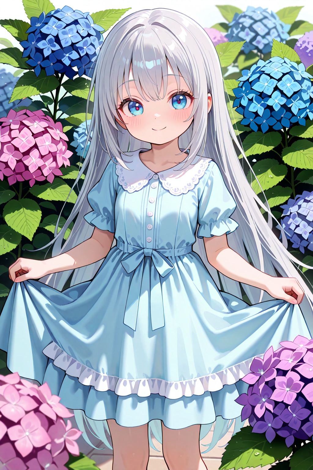 紫陽花と銀髪ちゃん