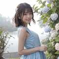 雨と紫陽花と見つめる女性 4枚目