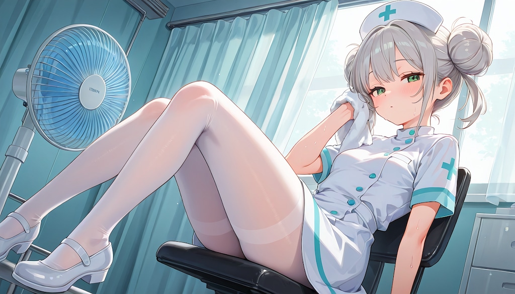 灰色髪ちゃんと暑い夏