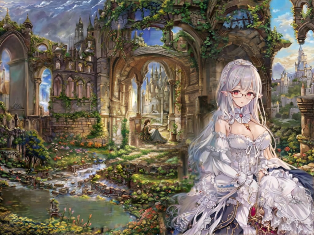 古城の銀髪紅眼メガネエルフさん