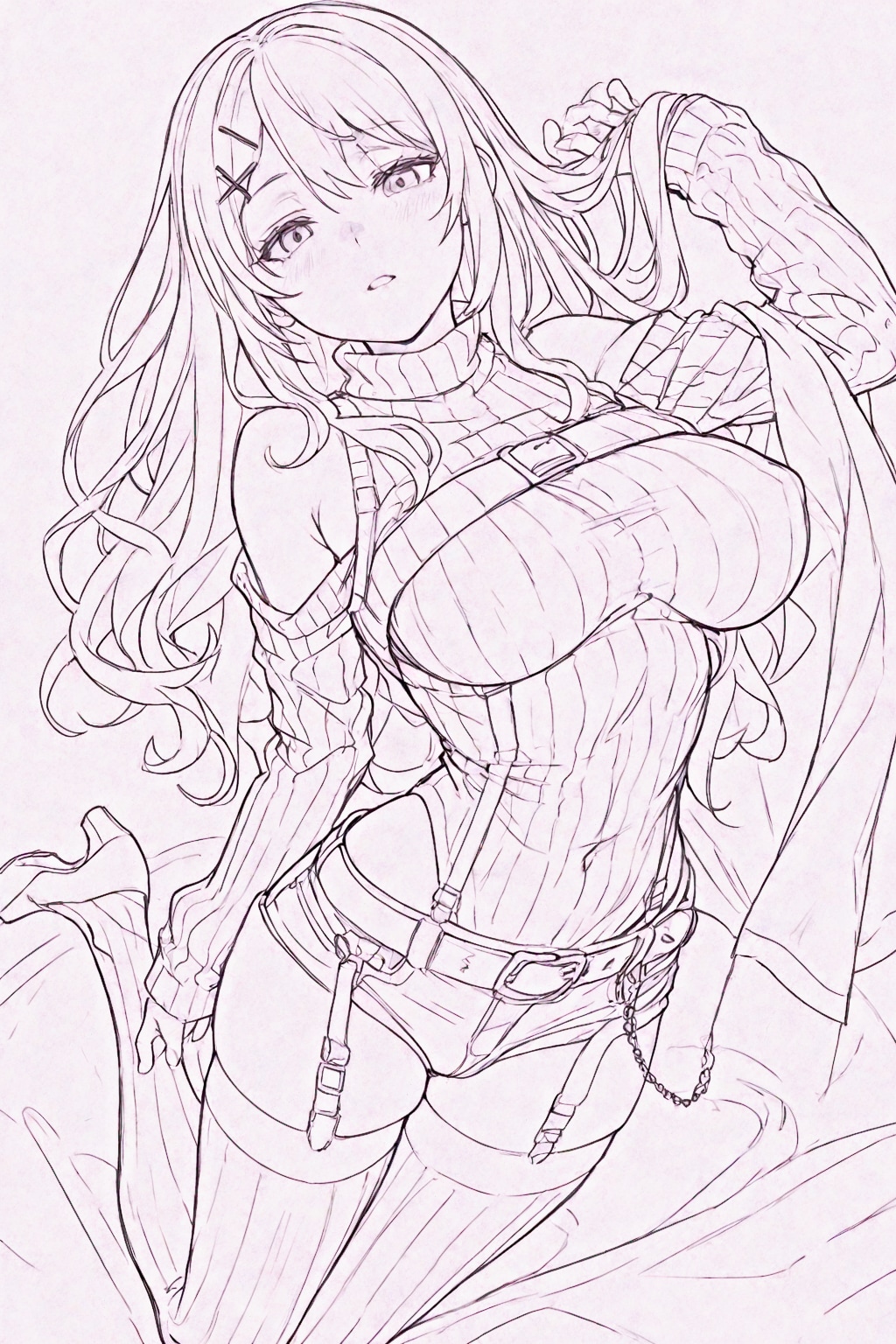 線画ラフ風ギャル