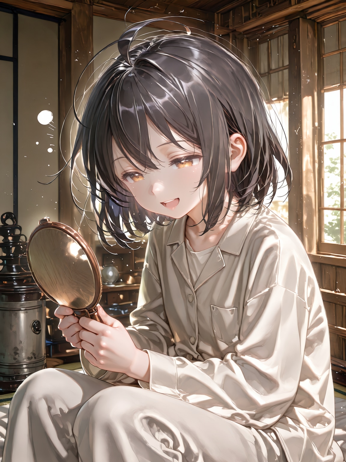自分の寝ぐせに思わず笑ってしまうおんなのこ | の人気AIイラスト・グラビア