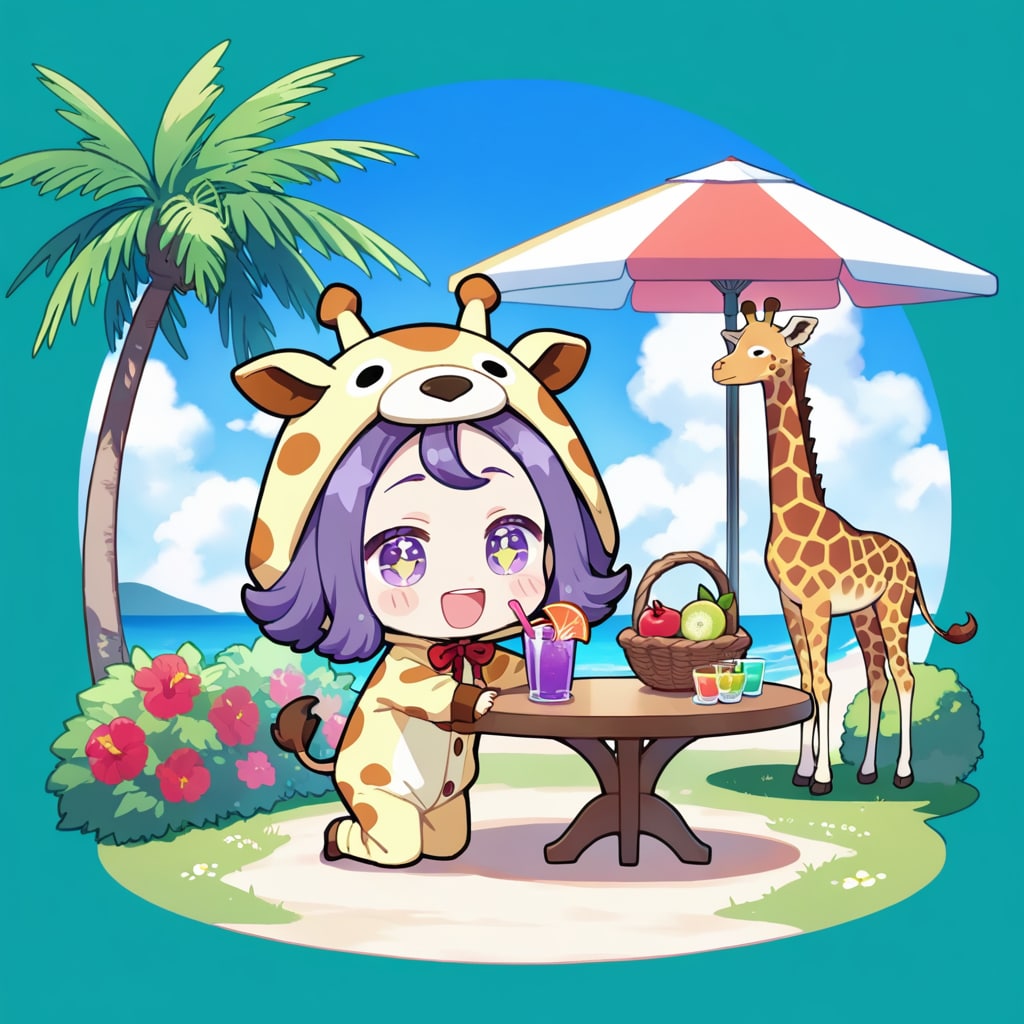 南国フルーツを楽しむキリン着ぐるみちび子ちゃん | の人気AIイラスト・グラビア