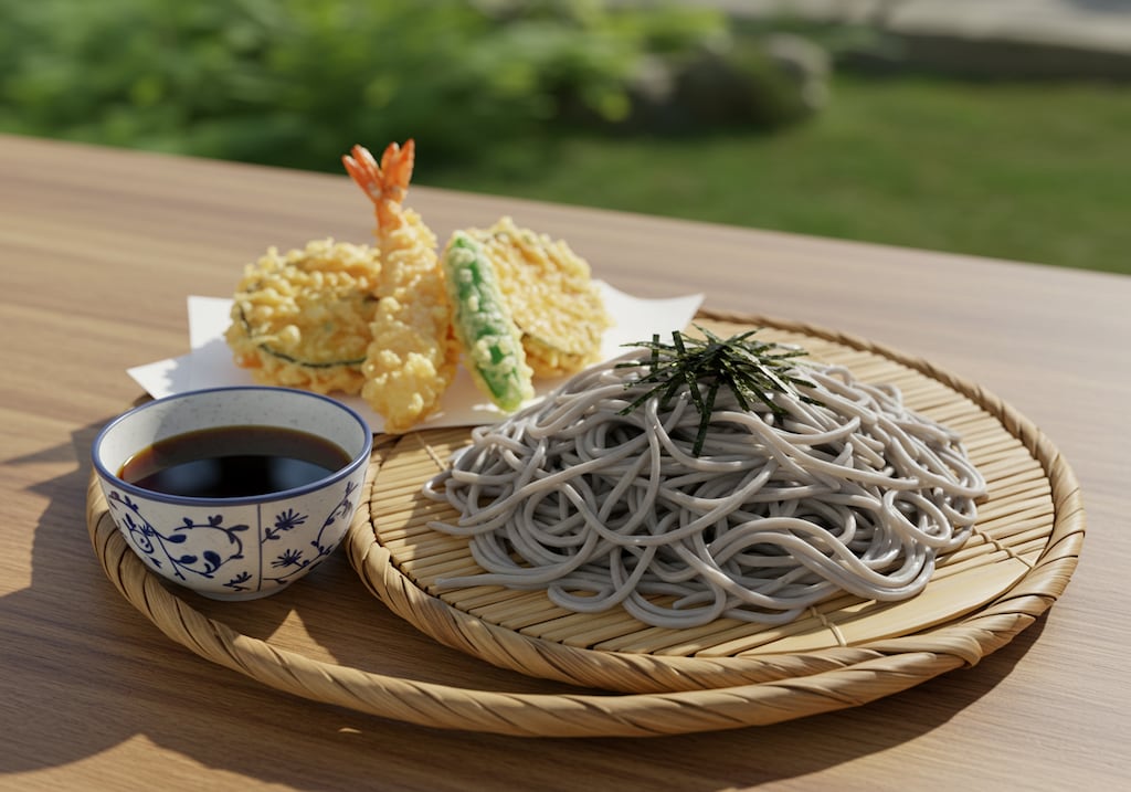 摩訶不思議食堂のざるそばと天麩羅のセット