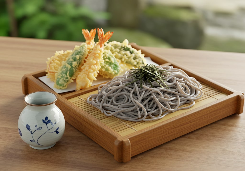 摩訶不思議食堂のざるそばと天麩羅のセット