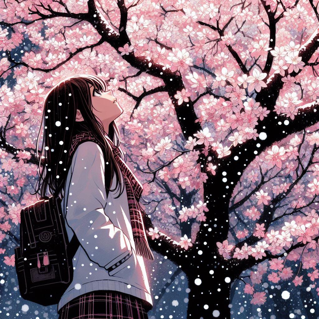 寒桜と少女